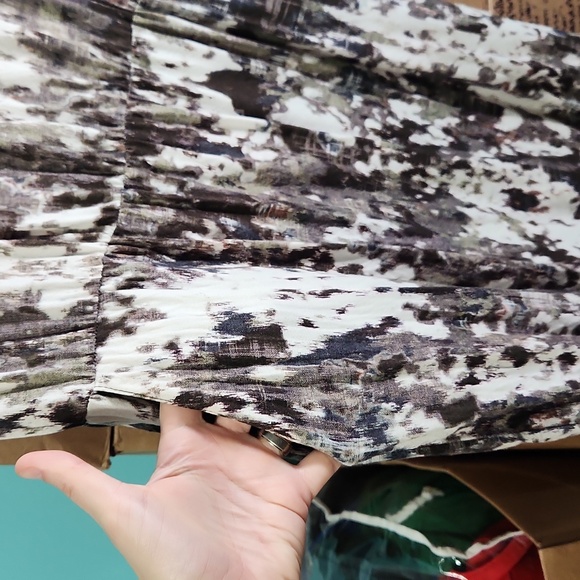 MNG by Mango Splatter Print Dress XLARGE Cream, Olive, Brown Pockets - Picture 4 of 7